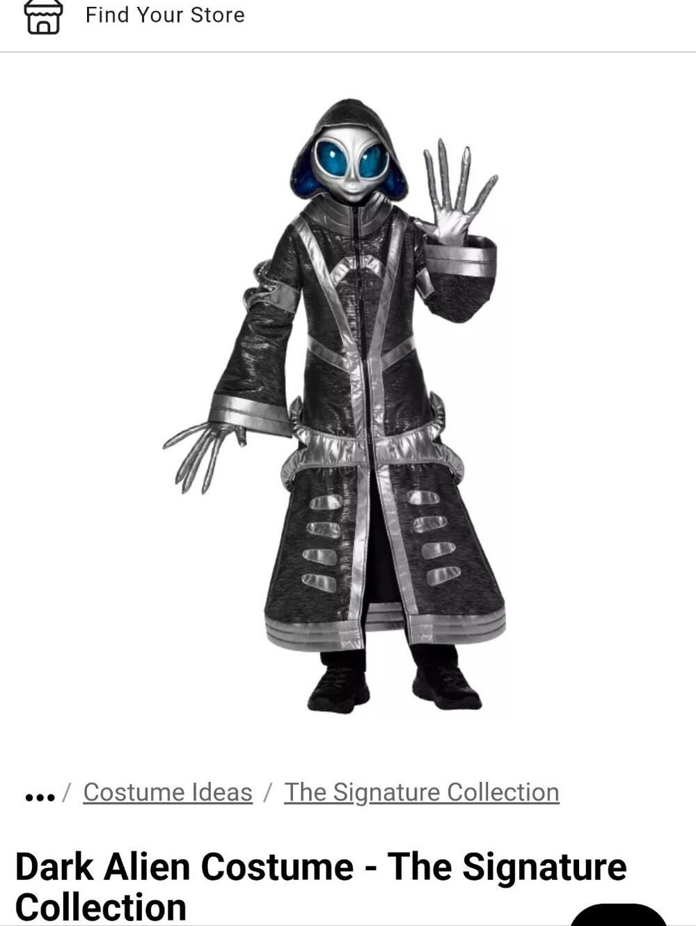 Spirit Of Halloween "Dark Alien" Youth Large Costume & Mask